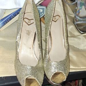 Madeline Glittering Gold Peep-Toe Heels